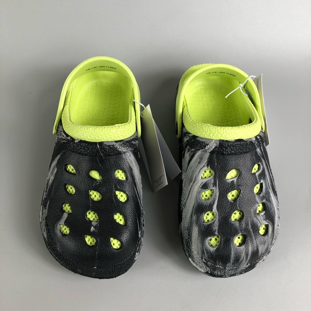 Capelli of New York Kids Black and Neon Green Slip-On Clogs Size 13
